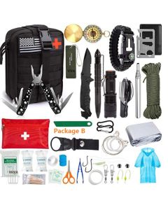 Kit de survie d'urgence Équipement de survie avec sac Molle, adapté à l'aventure en camping